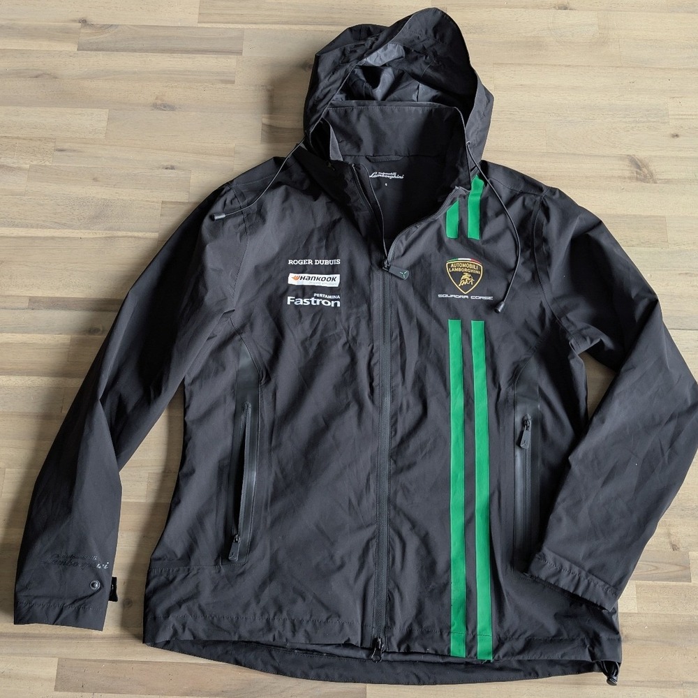 Lamborghini Squadra Corse Mens Racing Team Jacket‎ Black Green Windbreaker Small